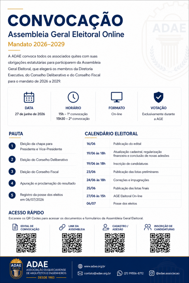 ADAE convoca Assembleia Geral Eleitoral on-line para o mandato 2026-2029